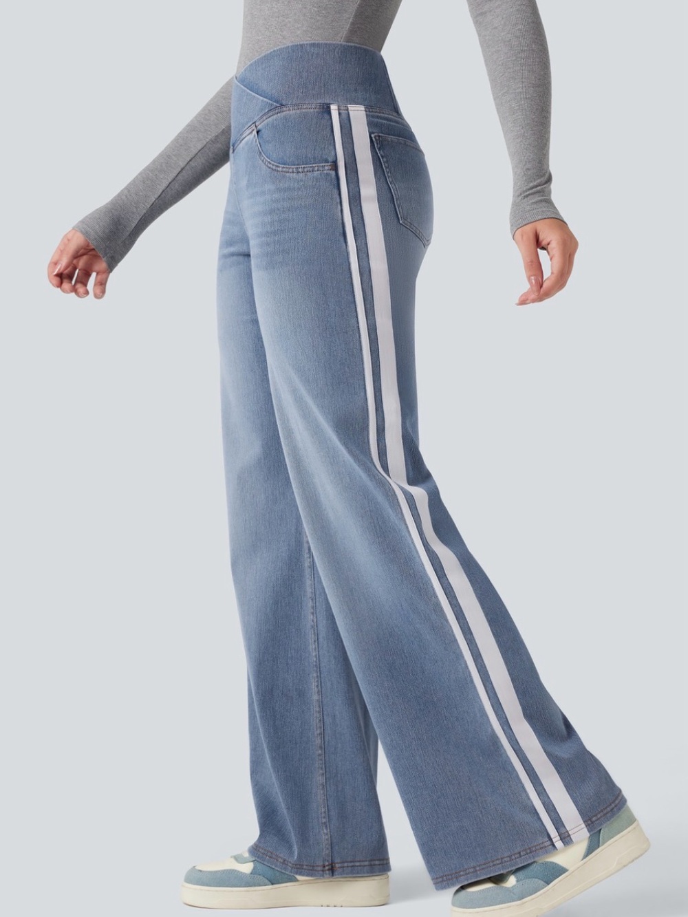 Halara Flex High Waisted Stripe Wide Leg Baggy Jean Women Size XSmall NEW